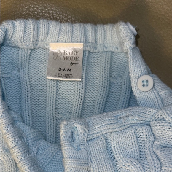 Baby Mode Cable Knit Baby One Piece - Light Blue - Picture 6 of 9